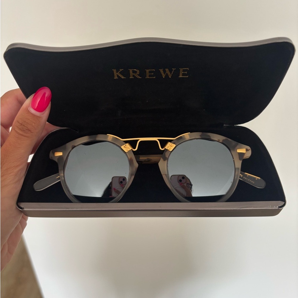 KREWE Gray Tortoiseshell Sunglasses with Gold Bridge